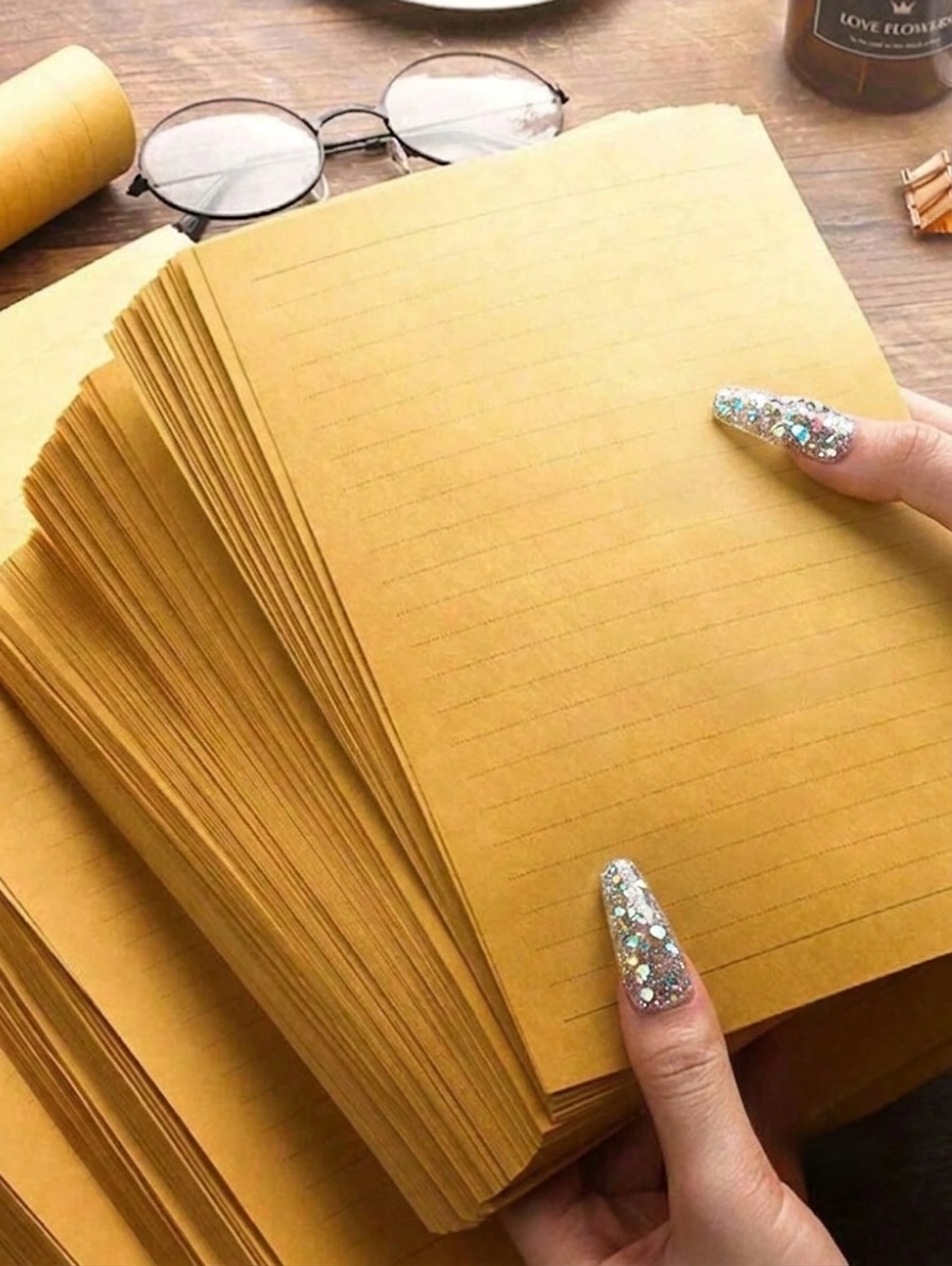 Wax Seal Letter Kit - 100枚入り牛革ドット柄レターペーパークラフトペーパー筆記用パッドミニマリスト文房具革製罫線入りレターヘッドカードペーパー