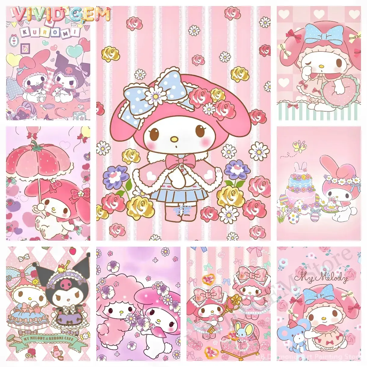 Photo Mosaic Print - ダイヤモンドペインティング マイメロディ サンリオ ダイヤモンドモザイク 手作りアート 精巧なクリエイティブギフト
