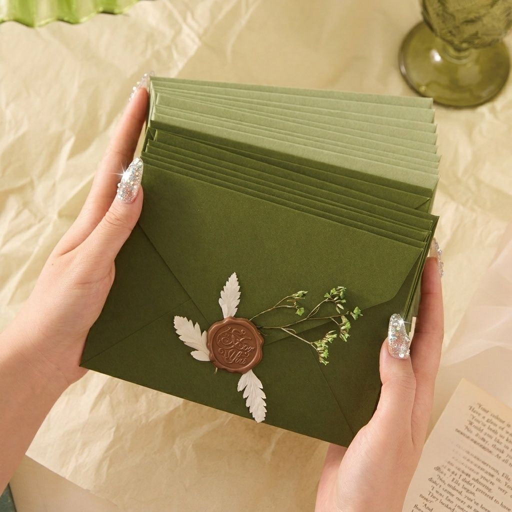 20/50枚 アボカド柄 ロマンチック封筒 オリーブグリーン - Wax Seal Letter Kit のレビューと価格